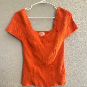 Maeve by Anthropologie Ribbed Orange Cropped Top